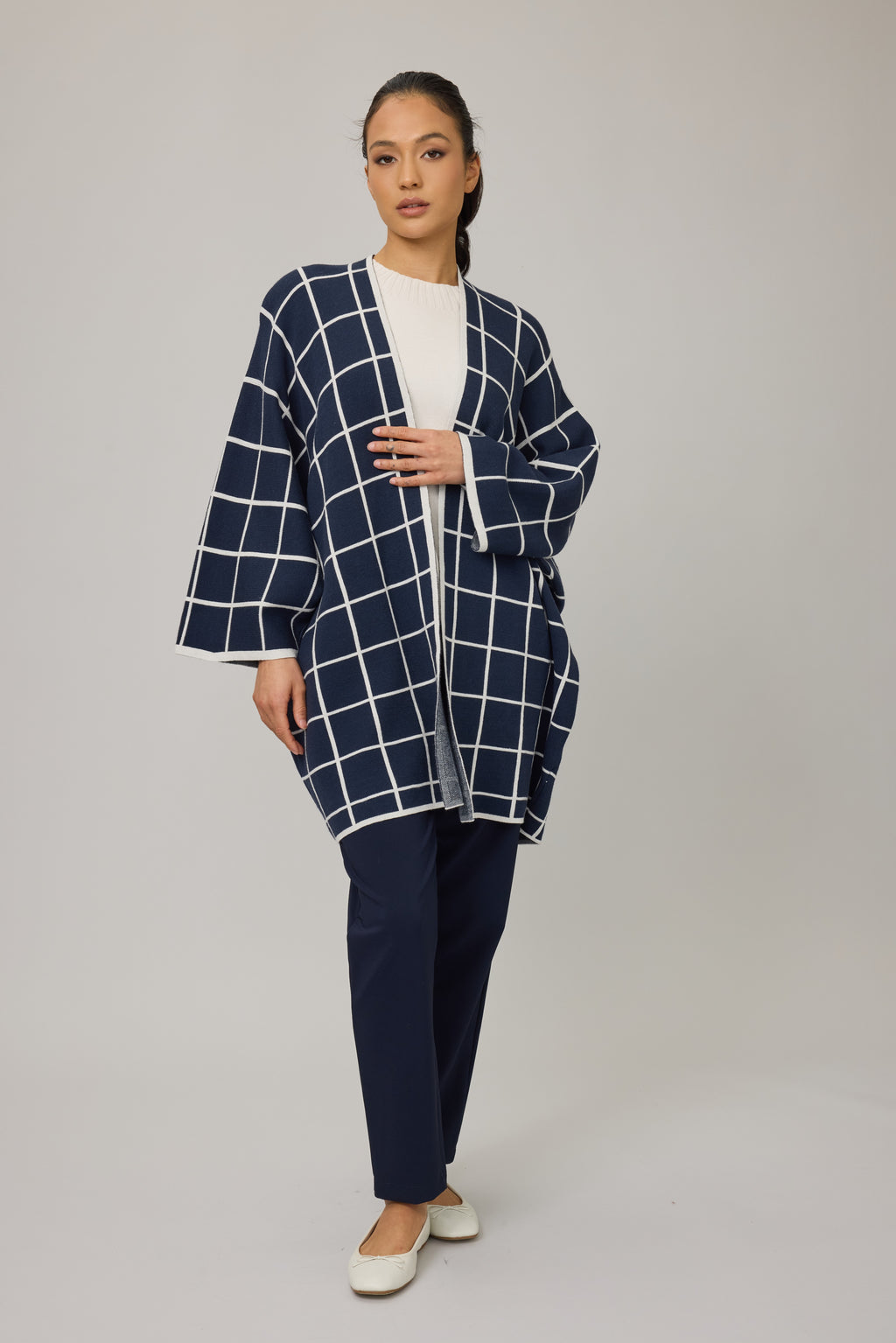 Check Knit Pattern Coat