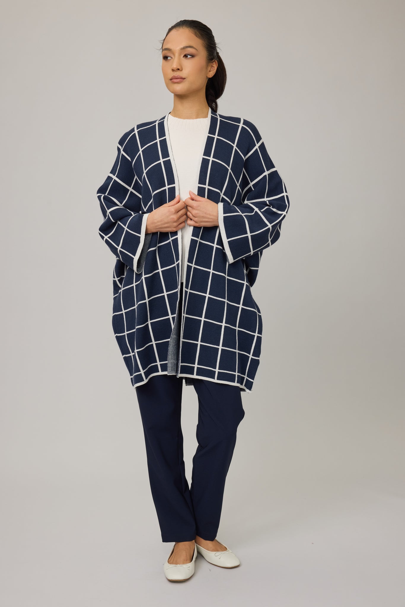 Check Knit Pattern Coat