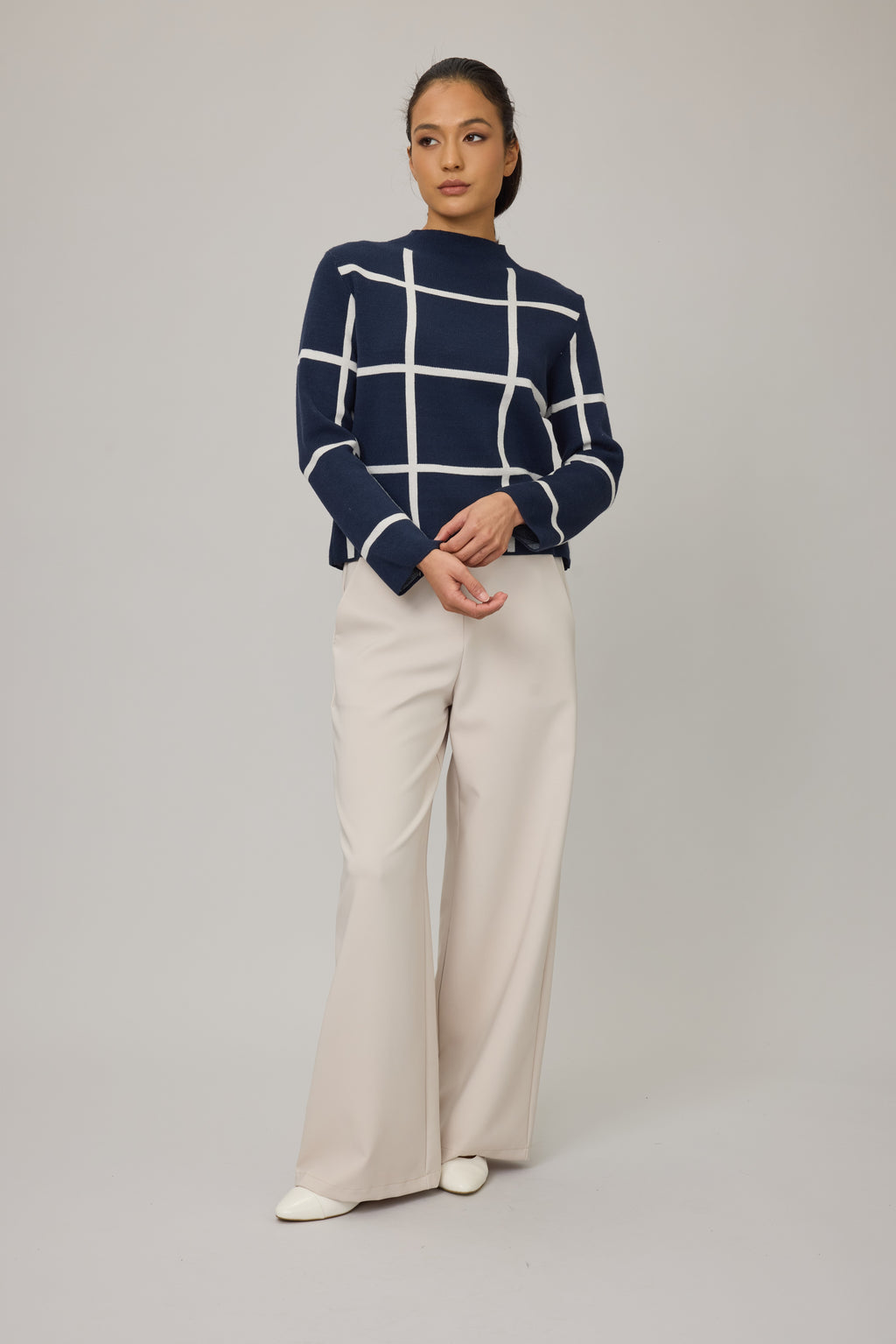 Check Mock Neck Knit Sweater