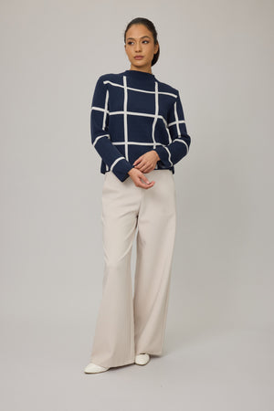 Check Mock Neck Knit Sweater