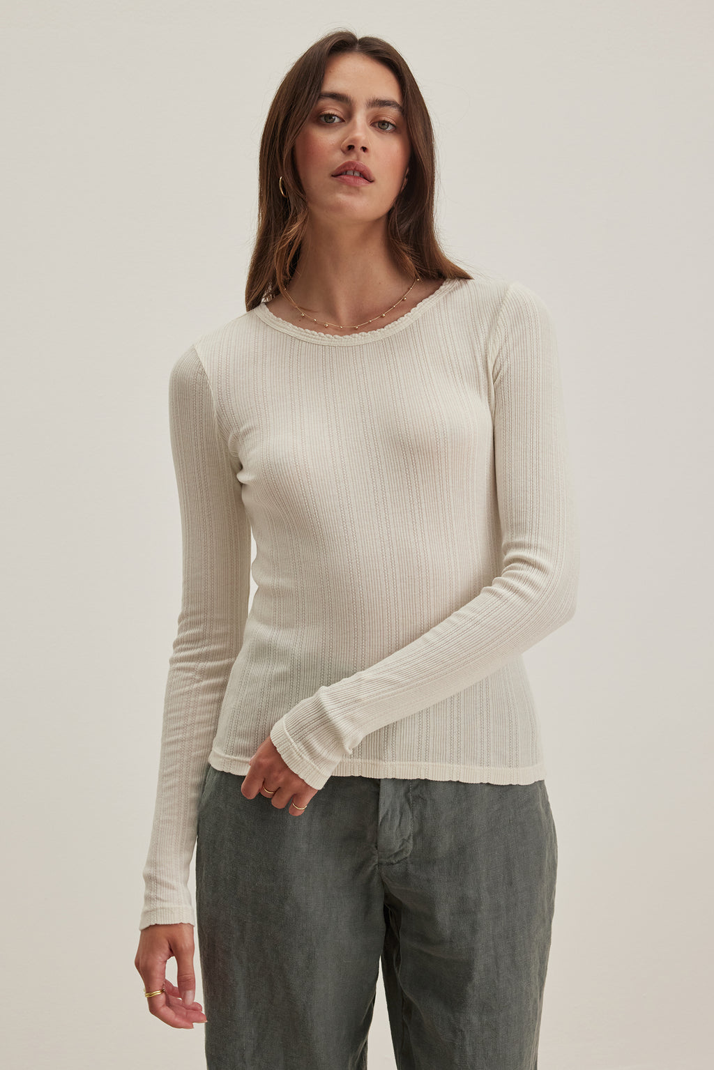 Mauri Pointelle Long Sleeve Top