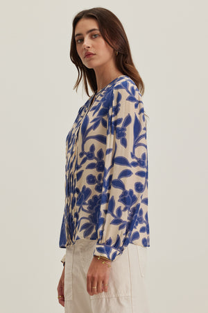 Elda Printed Light Royal Crepe Top