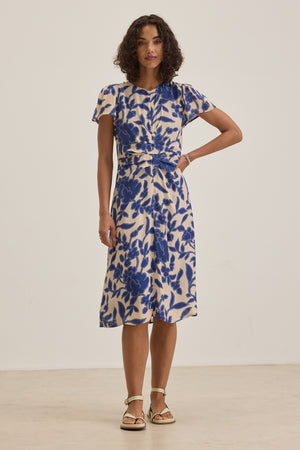 Nevine Printed Light Royal Crepe Dress