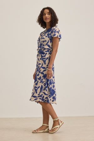 Nevine Printed Light Royal Crepe Dress