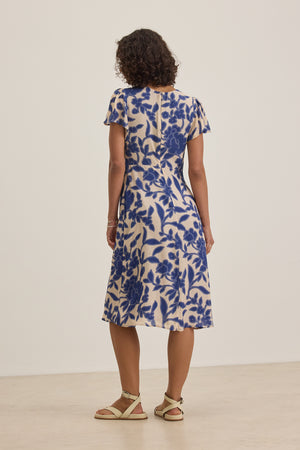 Nevine Printed Light Royal Crepe Dress