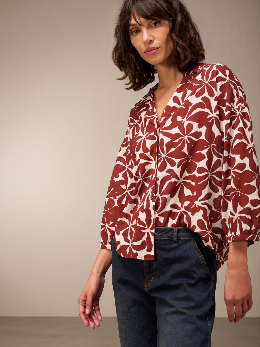 Floral Burgundy Cotton Blouse