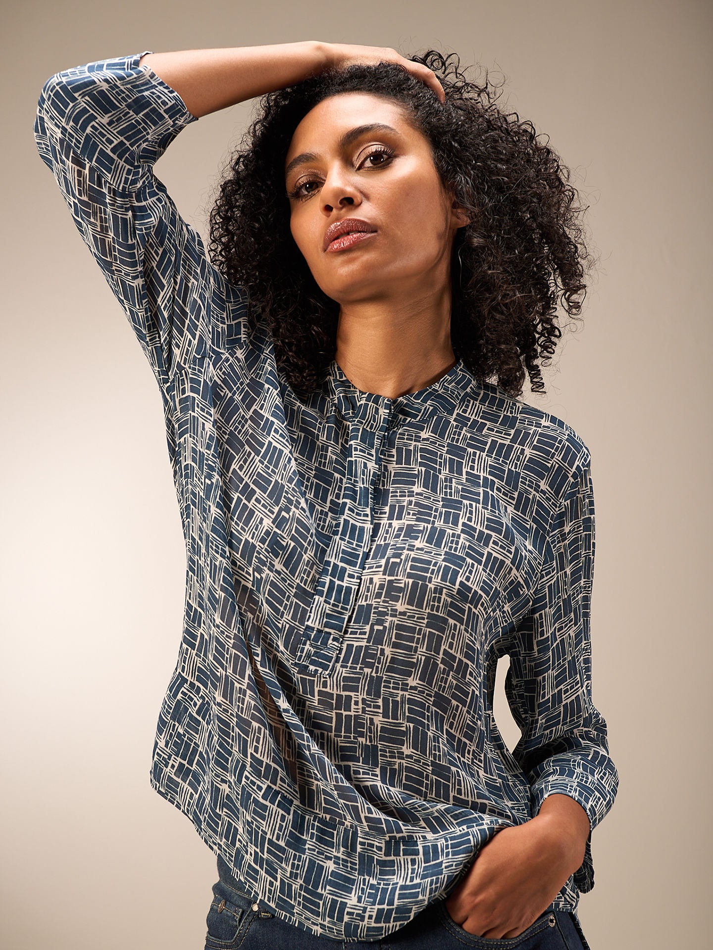 Teal Printed Viscose Blouse