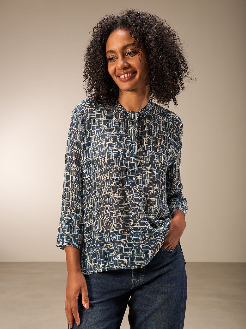 Teal Printed Viscose Blouse