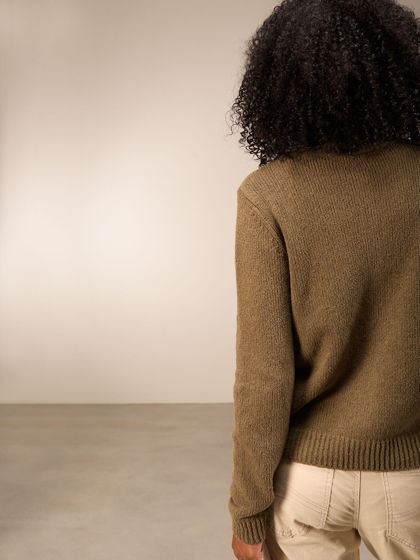 Olive Boucle Cardigan Sweater