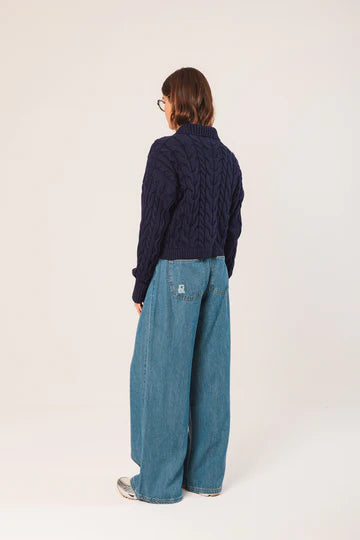 Cotton-Cable Knit Zip Up