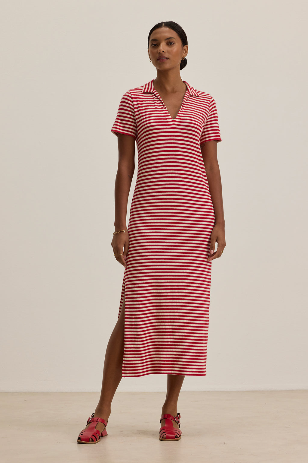 Khan Stripped Polo Maxi Dress