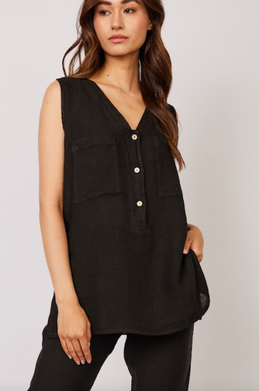 Sleeveless Linen Top with Buttons